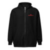 Mezmerizer - Heavy blend zip hoodie (Unisex, red brodyrie logo-symbol front + DTG album back)