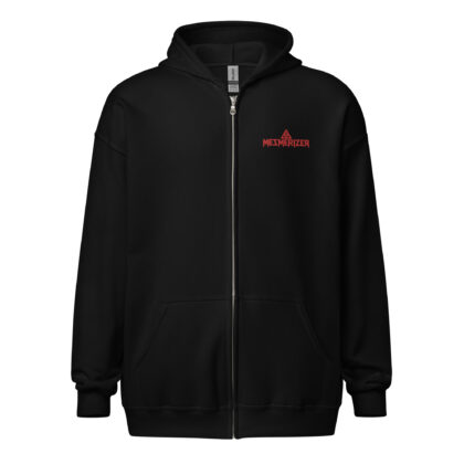 Mezmerizer - Heavy blend zip hoodie (Unisex, red brodyrie logo-symbol front + DTG album back)